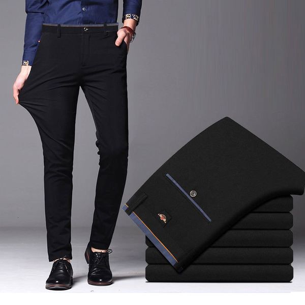 

mens pants spring autumn fashion business casual long suit male elastic straight formal trousers plus big size 2840 230815, Black