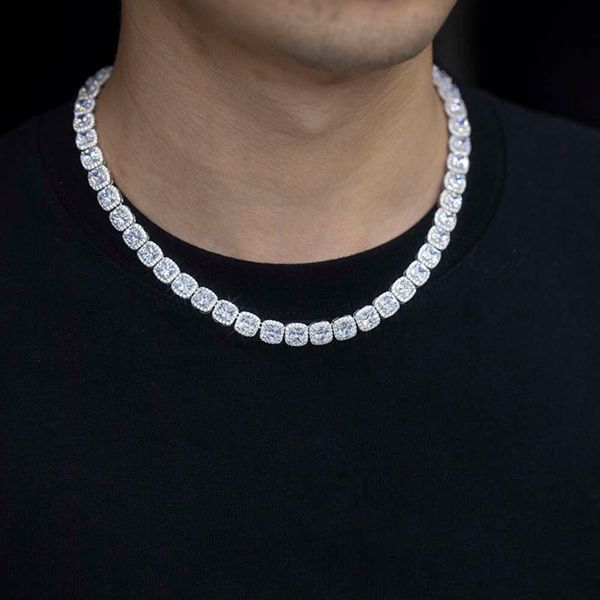 

fashion necklace 10mm sterling sier d color vvs moissanite diamond cushion tennis chain jewelry custom, Silver