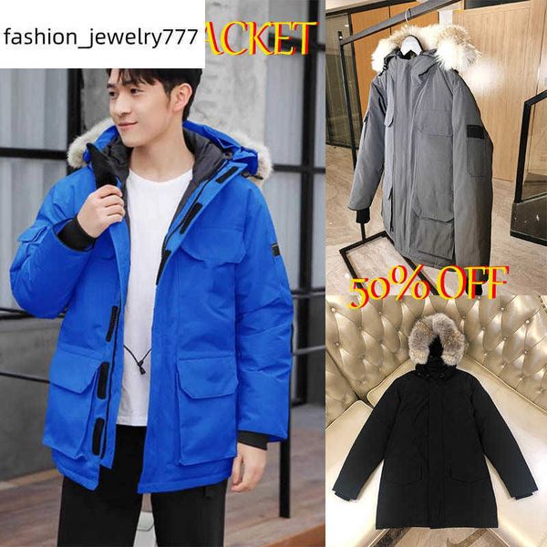 

winter down jacket designers men puffer jackets hooded thick doudoune goose coats mens parka winters coat with real wolf fur size xs-3xl, Black