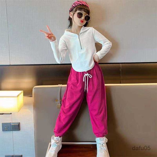 

clothing sets girls spring autumn suit fashion girl sports zipper sweater pants teens loungewear children's clothes 2pcs sets kids clot, White
