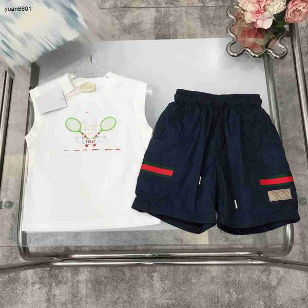

luxury tracksuits designer baby kids clothing boys sets size 100-150 cm 2pcs tennis racquet printed sleeveless t-shirt and shorts july17, White