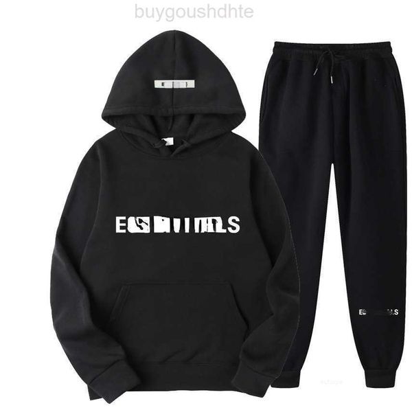 

ess 2023 designer autumn winter men women hooded sweatshirt suit pure cotton couple jogging sweatshirts oversized streetwear tracksuit wwa, Black