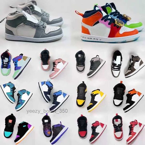 

toddler designer infants jumpman 1s kids basketball shoes game royal scotts obsidian chicago bred sneakers mid multi-color tie-dye kids shoe, Black