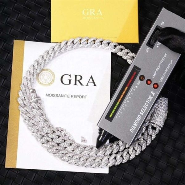 

sterling sier vvs moissanite hip hop jewelry necklace moissanite tennis chains necklace diamond necklace for men, Silver