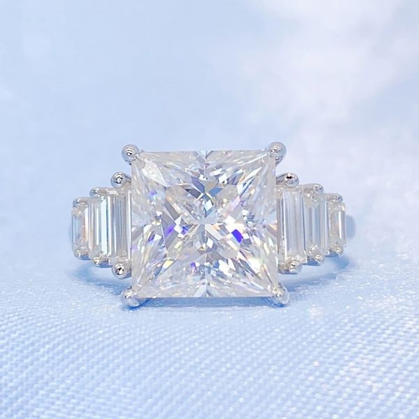 

fashion women diamond ring s925 sterling silver large square moissanite diamond ring for party wedding nice gift, Golden;silver