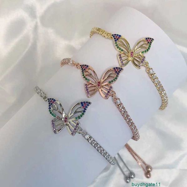 

mdq0 bracelet bangle fashion niche personalized creative butterfly female set with zircon to adjust the size of pull popular jewelry, Black