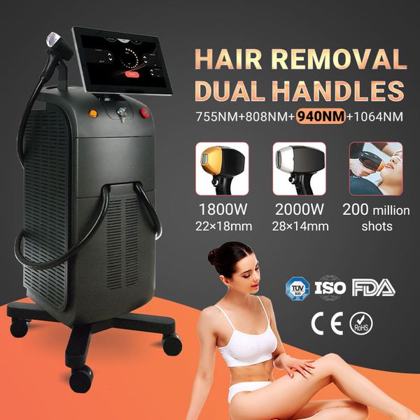 

dual handle 808nm diode laser hair removal machine 5000w 200million s, Black