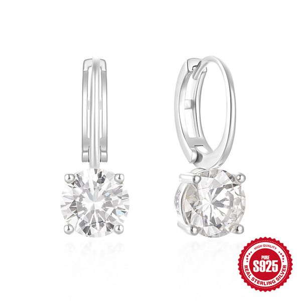 

classic s925 sterling silver hoop earrings 7mm cz diamond prong set for girls women new designer ear studs huggies earrings jewelry, Golden;silver