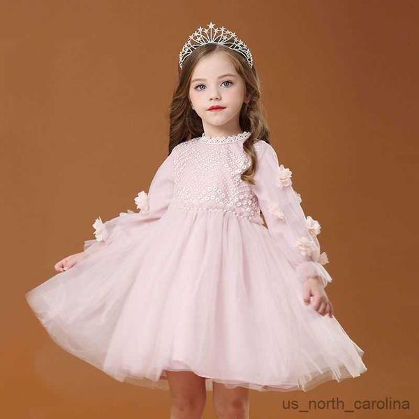 

girl's dresses girls' dress spring 2023 new fashionable long sleeved yarn dress children's fluffy yarn spring and autumn girl, Red;yellow