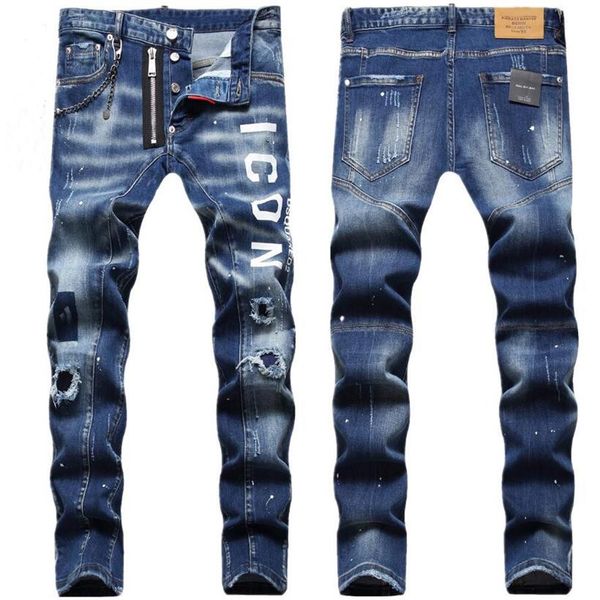 

2022 new arrivals d2 mens luxury designer denim jeans holes trousers dsquare biker pants men's clothing275z, Blue