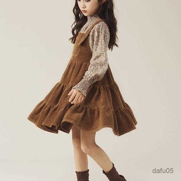 

clothing sets autumn children's girls daisy printed full sleeve tshirts and suspenders dress set elegant spring clothes r230816, White