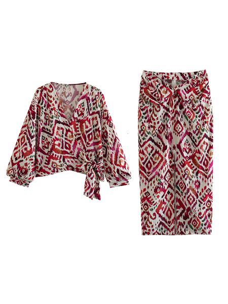 

two piece dress traf women skirt summer vintage print high waited ruched long skirt female clothing boho vacation front split lady skirts 23, White
