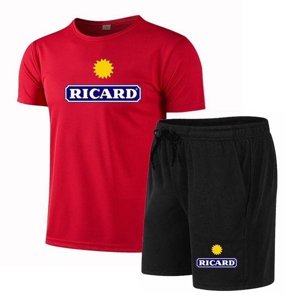 

mens tracksuits summer tshirtshorts set sports ricard print leisure fashion breathable short sleeve tshirt 230815, Gray