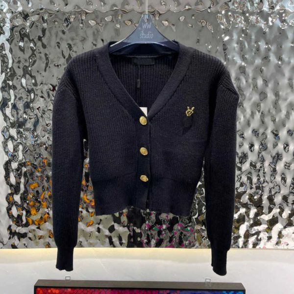 

women knitted sweater winter cardigan coat designer v neck wool jacket slp casual shirt metal embroidery sweaters luxury brand top, White;black