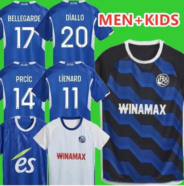

2023 2024 rc strasbourg alsace soccer jerseys diallo bellegarde gameiro ajorque maillot de foot home 23 24 mothiba lienard diarra djiku foot, Black;yellow
