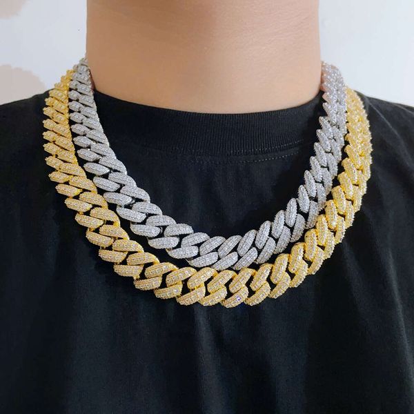

hip hop jewelry 17mm width men cuban link classic design sterling sier baguette cut moissanite cuban necklace, Silver
