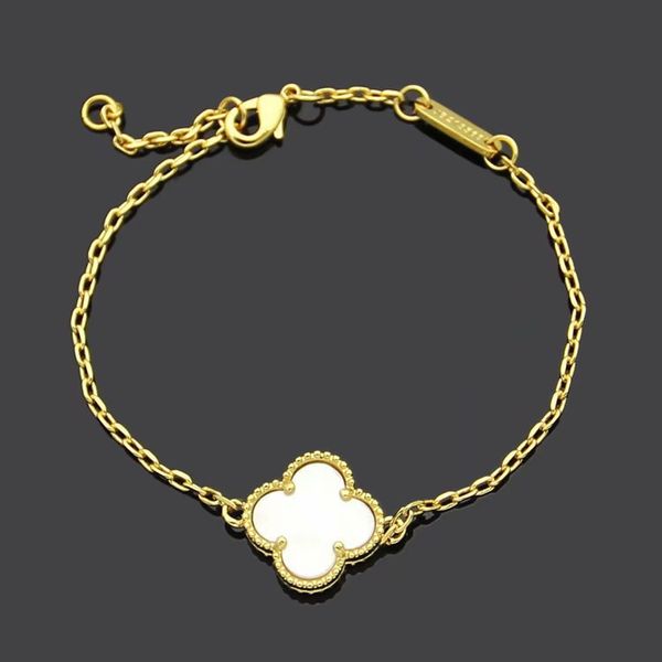 

gold white shell women designer bangles titanium steel single four-leaf flowers luxury brand bracelet wholesale, Black