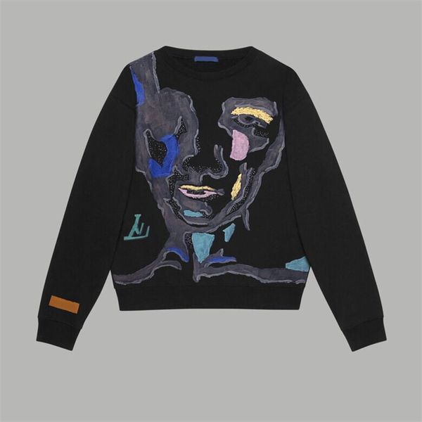 

autumn and winter 100% cotton printed terry long sleeve men's round neck sweater round neck os drop shoulder style, Black;brown