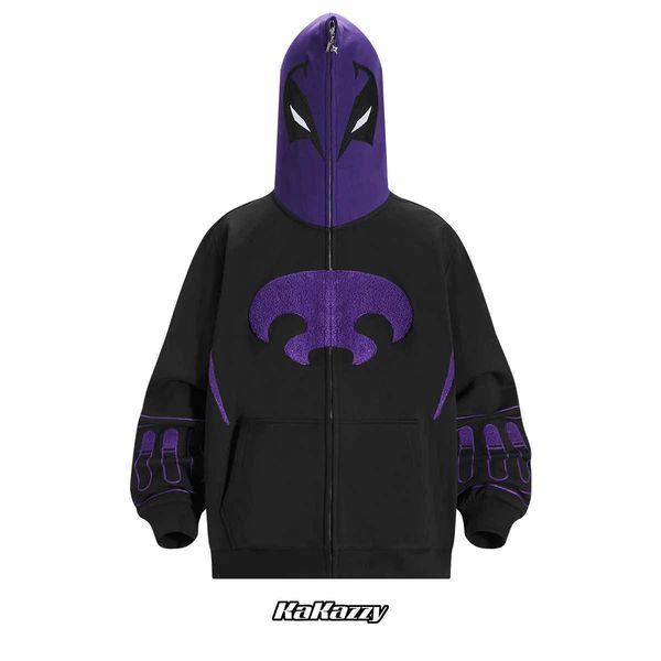 

spider man warsuit full zip hoodie eyes hollowed out and visible hooded autumn winter american street trend jacket ro2v, Black