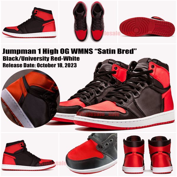 

new satin bred 1s jumpman basketball shoes 1 black university red white designer mens womens high sports sneakers trainers