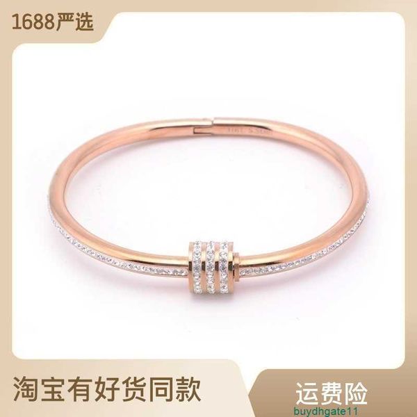 

kv0y bracelet bangle new titanium rose gold 18k diamond inlaid lovers jewelry, Black