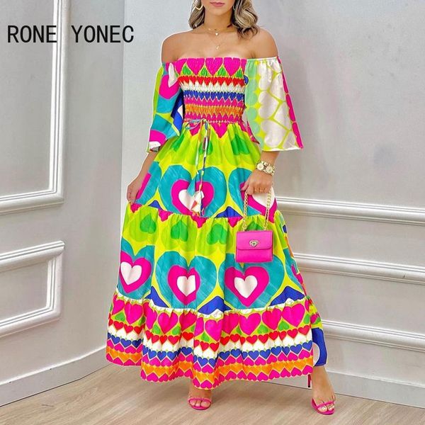 

basic casual dresses women dress valentine's day heart print off shoulder maxi dress vacation dresses 230816, Black;gray