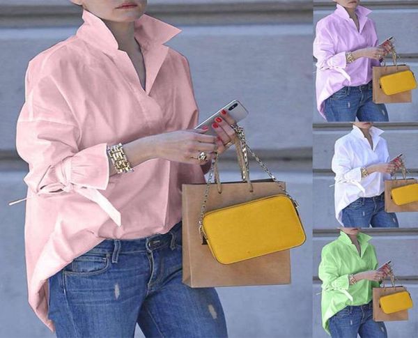 

spring summer women long sleeve shirt fashion turndown collar bow ruffle sleeve white blouse woman causal plus size loose 2573465