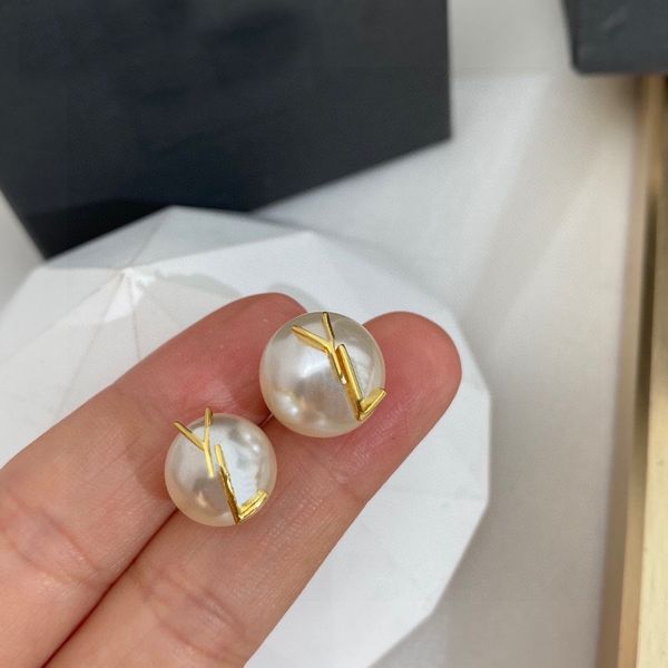 

designer jewelry pearl earing luxury stud earrings women gold letter studs wedding gifts, Golden;silver