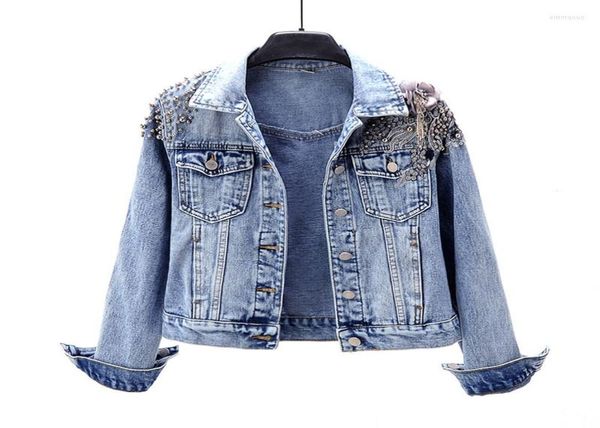 

women039s jackets spring autumn vintage short denim coat women korean fashion beading embroidery slim jeans jacket wild outerwe1464300, Black;brown