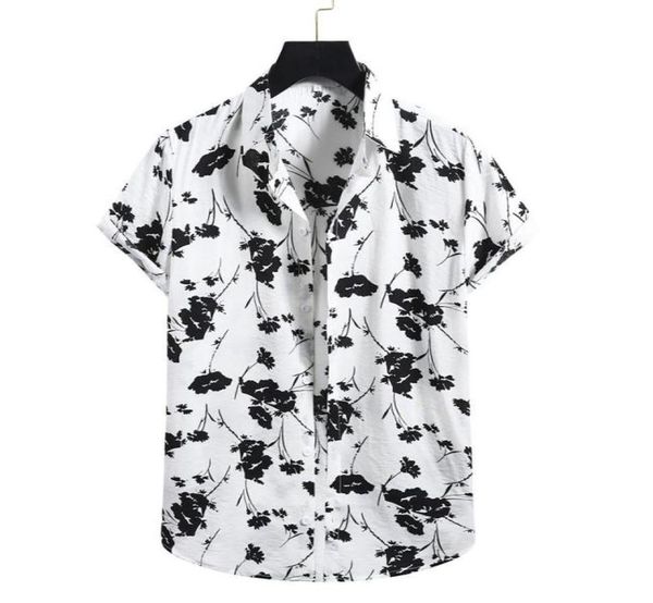 

beach shirts men summer vacation camisas para hombre white printed short sleeve button down hawaiian shirts for men blouse8068197, White;black