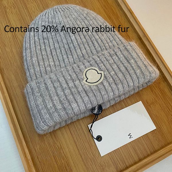 

2023 designer beanie angora rabbit fur warm hat stylish pinstripe knit beanie hat superior quality, windproof and coldproof, Blue;gray