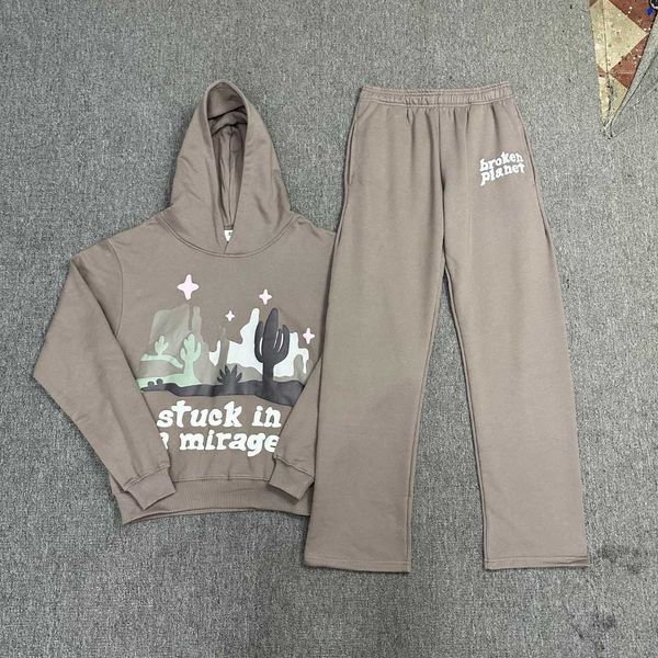 

broken planet fun foaming print set for men and women's hoodies guards pants and pants trend, Black