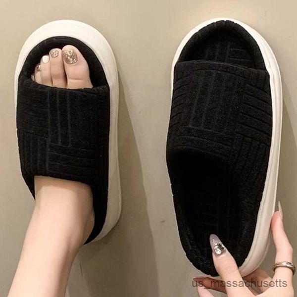 

slipper 2023 winter fashion new bedroom women slippers home solid color living room simplicity faux warm flat slippers r230816, Black;grey