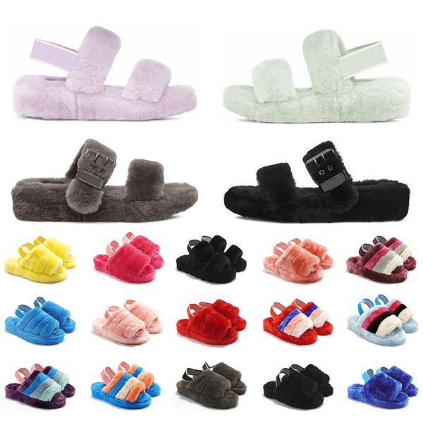 

fluff slippers sandal womens cotton fabric warmth ladies designer furry platform red black white plush purple yellow pantoufles big size 44