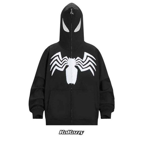

spider man warsuit full zip hoodie eyes hollowed out and visible hooded autumn winter american street trend jacket gcuv, Black