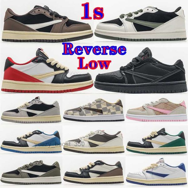 

childrens jumpman 1s low scott reverse mocha basketball shoes toddler kids 1 black phantom trainers kid runner athletic shoes child fragment, Black;red