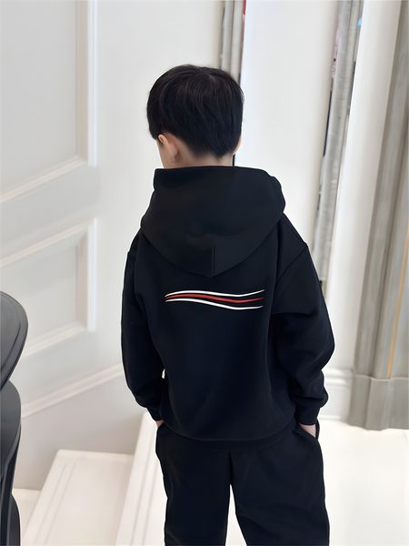 

kids sweatshirts fashion waved line hoodie wave printed streetwear hiphop pullover hooded cotton shirts girl boy jumper children autumn clo, Black