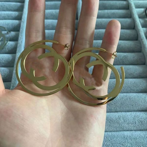 

women fashion designer stud earrings 3 colors big size brand hoop luxury style engagement earring, Golden;silver