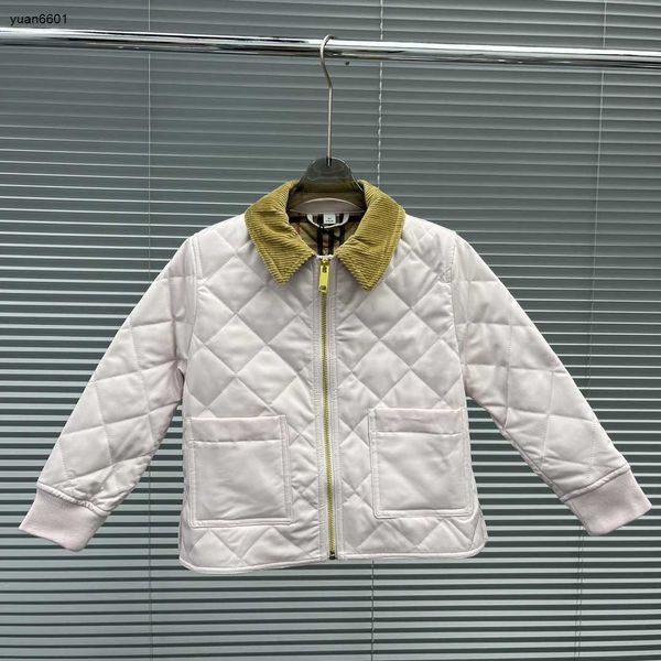 

luxury designer long sleeved baby clothes corduroy collar kids jacket size 100-160 cm checkered lining child zipper coat july24, Blue;gray