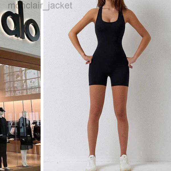 

desginer alos yoga legging dancing tight breathable air sports bodysuit hip lifting one piece quick drying fitness clothes for women, Black