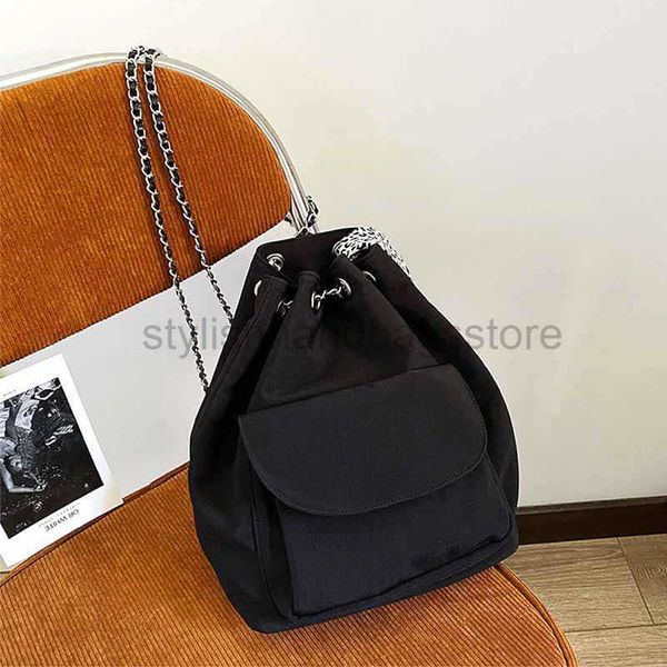 

drawstring black design fashion women's backpack 2023 spring/summer leisure travel drawstring chain bucket bag girls' nylon backpa
