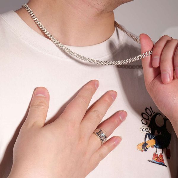 

collection of must-have fashion elements for trendy people full moissanite inlaid small width cuban necklace unique design, Silver