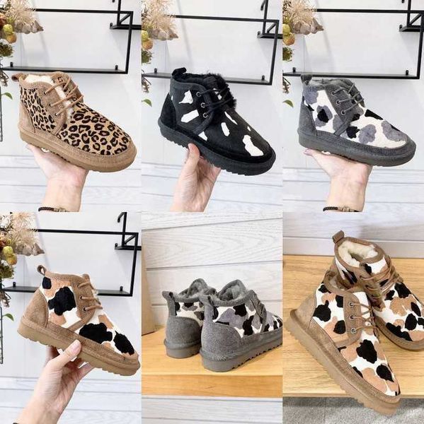 

australia neumel cow hair boot shearling suede low boots fur wool platform ankle boot kid toddler women men winter shoes australian g lace u, Black