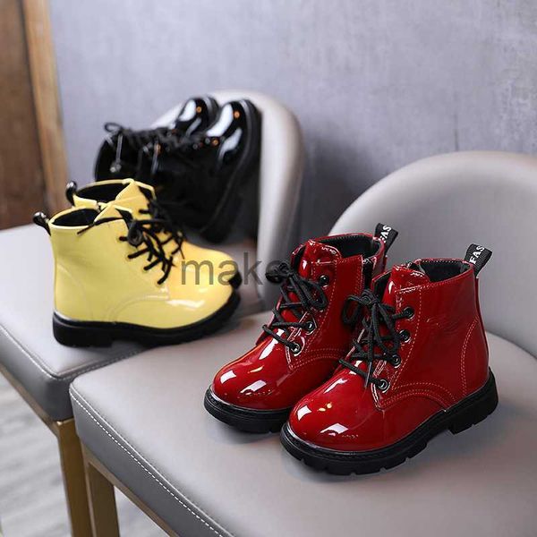 

boots 2023 brightly leather shoes kids fashion children short boots nonslip footwear autumn cozy toddler shoes for girls boys g06274 j230816, Black;grey