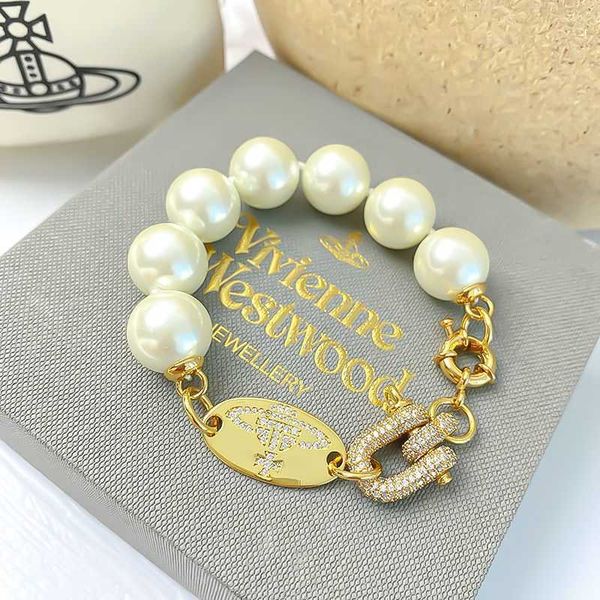 

vivian bracelet western empress dowager fashionable personality big pearl lucky horseshoe buckle design diamond bracelet girl, Black