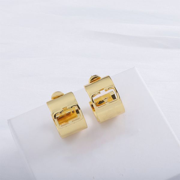 

fashion 18k gold plated earrings women chic charm stud brand simple metal shiny stud earrings trendy classy youth simple jewelry, Golden