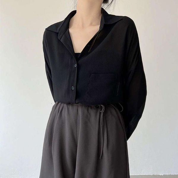 

casual and hearty black sunblock shirt for women summer chiffon thin short design long sleeved, White