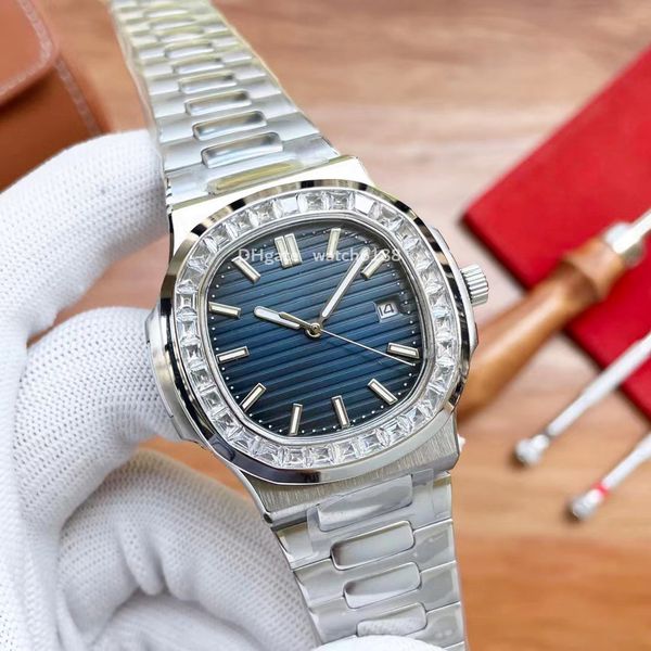 

mosan diamond men's watch automatic mechanical watch black plate 40mm fashion square stainless steel band nautilus pp watch glow 2813 m, Slivery;brown