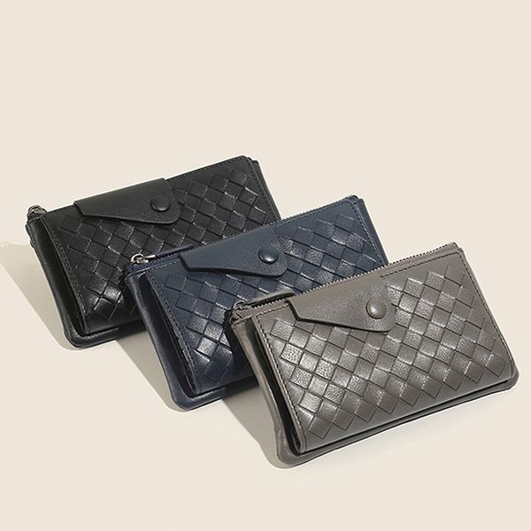 

luxury brand key case fashion designer mini wallet authentic leather weave minimalist 2023 new black pink full set brand packaging, Red;blue