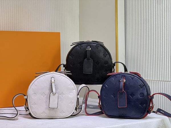 

boite chapeau bag m45167 soul mm imprente full leather black embossed leather handbag wallet original cowhide decorative canvas hat shoulder